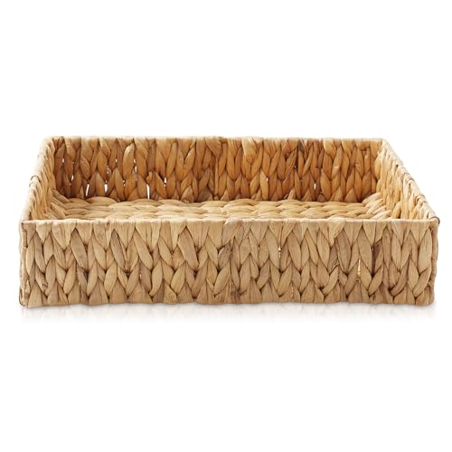 Casafield Set of 2 Bathroom Storage Baskets, Natural - Water Hyacinth, 15.75" W x 11.25" D x 3.25" H, Woven Toilet Tank Topper Bins for Organizing Tissues, Toilet Paper, Toiletries, Shelves - color: Natural - Hyacinth, size: 15.75" x 11.25" x 3.25"