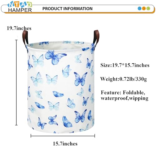 NTAOHAMPER Kids Laundry Hamper, Waterproof Storage Bin, Baby Nursery Hamper, Clothes Organizer, Toys Bin, Room Decor(Blue Butterfly) - color: Blue Butterfly