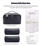BOYATU Travel Makeup Bags Cosmetic Organizer Bag: 3 Pcs Set Large Capacity Make up Bag with Compartments - Waterproof Leather Toiletry Bags with Handle for Women (B-Blue) - color: B-Blue