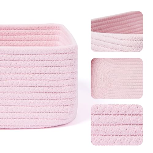 MiniArk Small Storage Baskets for Organizing | Closet Organizer Bins | Shelf Toy Basket | Woven Rope Baskets | Cube Decorative Box | Shallow Basket | 11.5x7.5x4.7” | 3 Packs Pink - color: Pink, size: 3pcs-L11.5xW7.5xH4.7"
