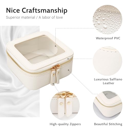 Aveniee Clear Makeup Bag Small, Mini Travel Toiletry Bag Cosmetic Bags Organizer, TSA Approved Clear Makeup Case Pouch with Zipper, Car Essentials for Women Men,White - color: Off-White, style: Mini Chic