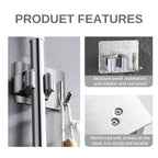 Mop and Broom Holder Wall Mount,Broom Holder Wall Mount,4 Pack Stainless Steel Broom Holders,with Strong Grip, Nail-Free Glue Installation,for Bathroom, Laundry,Office