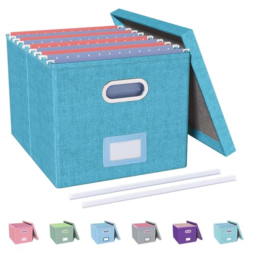 Oterri File Organizer with Lid, File Box, File Cabinet for Letter File Folder Storage, Hanging File Organizer for Office/Decor/Home,Document Organizer, 1 Pack,Calamine Blue+Cobalt Green-Box Only - color: Calamine Blue+Cobalt Green, size: 1 pack