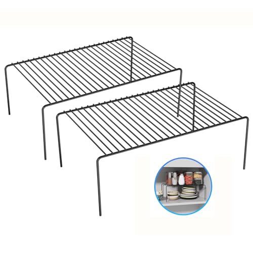 Large(15.7 x 9.4 inch)Black Cabinet Storage Shelf Rack Set of 2, Rustproof Metal Wire Kitchen Counter Organizers and Storage, Spice Organization for Cabinet, Plate, Dish, Pantry, Bathroom, Fridge - size: 2Pack-Black-15.7 x 9.4 inch