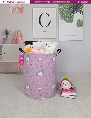 Laundry Hamper Large Canvas Fabric Lightweight Storage Basket/Toy Organizer/Dirty Clothes Collapsible Waterproof for College Dorms, Boys and Girls Bedroom,Bathroom(Unicorn) - color: Unicorn