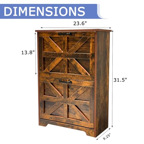Shoe Storage Cabinet with 2 Flip Drawers, Farmhouse Shoe Organizer with Barn Door Design, Space-Saving Hidden Narrow Shoe Rack Cabinet for Entryway, Hallway & Foyer, Brown - color: Brown, size: 1 pcs-2 Flip Drawers