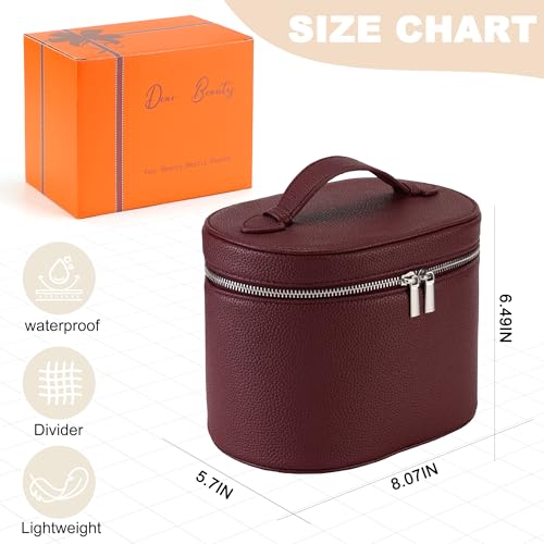 Makeup Bag Vanity Case Cosmetic Bag with Removable Divider Travel Toiletry Bag for Women Portable Make up Box Organizer, Burgundy - color: Wine