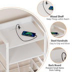 Furnulem White Nightstand with 5 Storage Drawer, Tall Dresser for Bedroom with Led Light and Charging Station, Side Table Nightstand for Closet, Fabric Bins, Metal Frame, Wood Shelf(White) - color: White, style: 5 Drawer