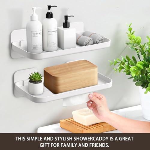 FAYYGYH 2 Pack Adhesive Floating Shelves No Drill Small Floating Shelf for Wall Storage Damage-Free Wall Mounted Organizer for Bathroom, Kitchen, Bedroom & Office (White-4pcs) - color: White-4pcs