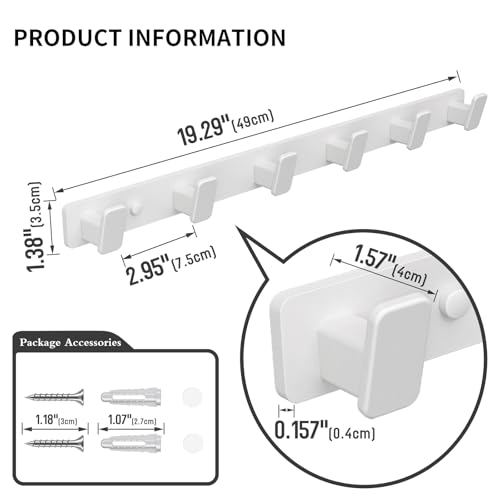 Coat Hook Wall Rack Hanger - White Coat Rack with 6 Hooks Wall Hooks for Hanging Hat Key Bag Towel Wall Mount Coat Holder - color: White, size: Rectangle 6 Hooks 1 Pack