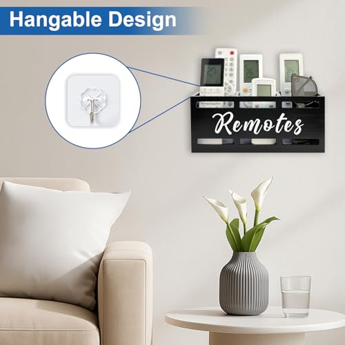 Hilislog TV Remote Holder Wall Mount Remote Control Holders for Bed Wood Bedside Organizer Table Caddy Controller Holder Wall Mount Remote Controls Box Remotes Storage Black Caddies with 3 Slots - color: Black, size: 3 Slot