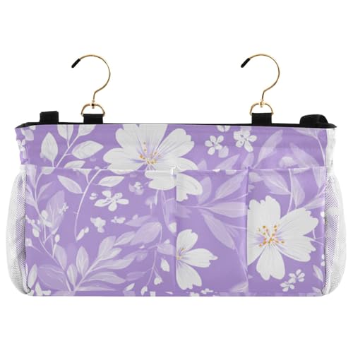 Bedside Caddy Metal Frame Hanging Organizer Bunk Bed Dorm Accessories Hook And Loop Storage Bag Large Pockets Bright Purple Flowers - color: Bright Purple Flowers
