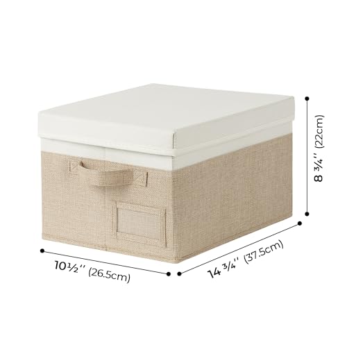 GRANNY SAYS Storage Basket with Lid, Linen Fabric Storage Bins with Label, Decorative Storage Boxes, Clothes Storage and Organization, Memory Keepsake Box, 3-Pack, Medium, Khaki&Ivory - color: White&Khaki, size: Medium