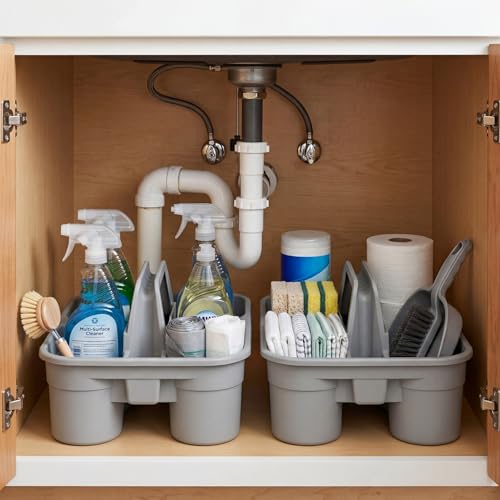 Wesiti 6 Pcs Cleaning Caddy with Handle Large Plastic Housekeeping Shower Basket Cleaning Supplies Organizer for Spray Bottles Brush Home Bathroom Office (Gray) - color: Gray