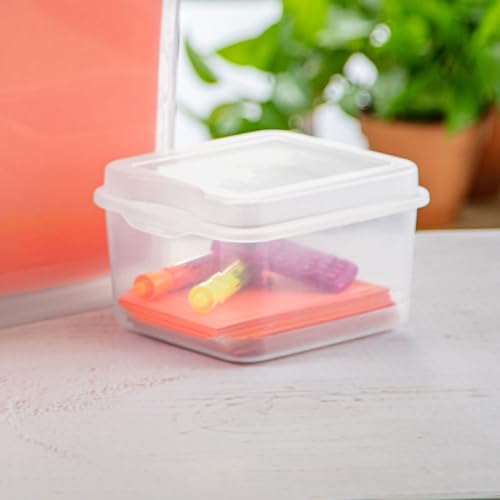 Sterilite FlipTop, Stackable Small Storage Bin with Hinging Lid, Plastic Container to Organize Desk at Home or Office, Clear, 36-Pack - size: 1.5 Cubic Feet, style: 36 Pack