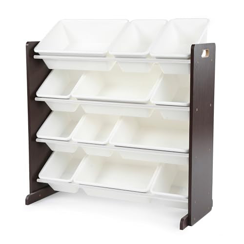 Humble Crew Toy Storage Organizer with 12 Removable Storage Bins for Kids Playroom, 4-Tier Toddler Toy Organization, Espresso/White - color: Espresso/White