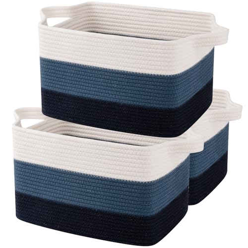 OIAHOMY Storage Basket, Woven Baskets for Storage, Cotton Rope Basket for toys,Towel Baskets for Bathroom - Pack of 3, Gradient Blue - color: Gradient Blue, size: 3 pcs-13”x9.9”x8.7”