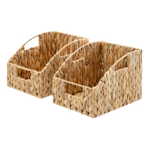 GRANNY SAYS Wicker Storage Baskets for Shelves, Trapezoid Woven Basket with Handles, Storage Wicker Baskets for Pantry, Water Hyacinth, 2-Pack - color: Water Hyacinth, size: 2x 10¼"D x 7½"W x 7¼"H