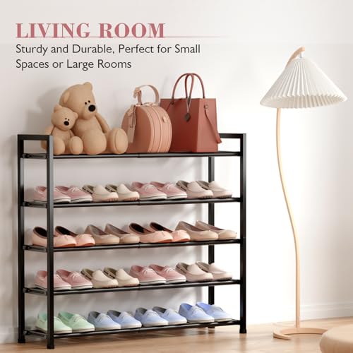 Bumusty 5-Tier Expandable Shoe Rack for Closet, 18“-33” Adjustable Shoe Rack for Small Space, Small Shoe Organizer for Front Door, Sturdy Metal (Black) - color: Black, size: 5-Tier