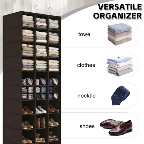 coastal rose Hanging Shoe Closet Organizer, 30 Sections Hanging Closet Organizers and Storage Shelves, Space Saving Shoe Rack Holder Hanger, Coffee - color: Coffee