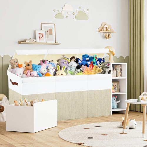 Large Toy Box Chest,Toy Storage Organizer,Storage Bins with Lids,Stuffed Animal Storage,Toy Bins for Kids,Toddlers,Baby,Girls,Nursery,Living Room,playroom(Beige) - color: Beige