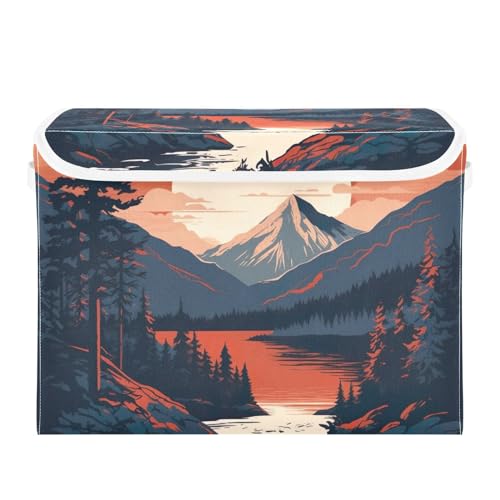 xigua Mountains Trees Storage Bins with Lids and Carrying Handle,Foldable Storage Boxes Organizer Containers Baskets Cube with Cover for Home Bedroom Closet Office - color: Mountains Trees