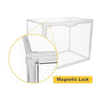 GUDEMAY Clear Stackable Plastic Storage Bins with Magnetic Lid, Dustproof Book & Cosmetic Display Cases, Large Figures Collectibles Showcase, Shoe Box, Protection Organizer (L, Count, 5) - size: L