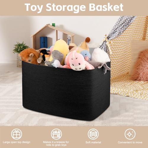 OIAHOMY 118L XXXLarge Cotton Rope Storage Basket, Oversized Blanket Basket, Used for Organizing Dirty Clothes in Living Room, Bedroom, Nursery, Dog Toy Storage Bins, 25" x 17" x 16",Black - color: Black
