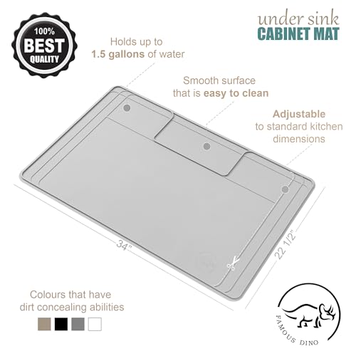 The Original Under Sink Mat - Silicone Waterproof mat, Trimmable, Easy to Clean, Kitchen cabinet liner, Under sink protector mats, Drip Tray with Lip - 34" x 22" or smaller - color: Gray, size: 34" x 22"