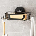 LEVERLOC Soap Holder Shower with Hooks, Bar Suction Cup Soap Dish Tray for Wall, Rust-Proof Stainless Steel Sponge Caddy for Bathroom Accessories Organizer Bathtub Kitchen Sink, Black - style: 1 tier Black