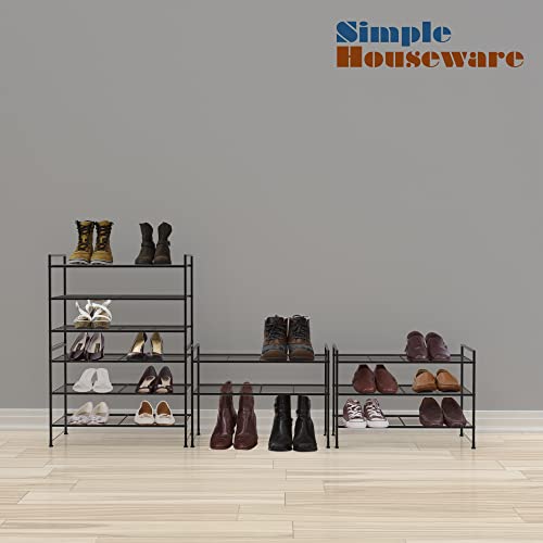 Simple Houseware 3-Tier Stackable Shoes Rack Storage Shelf, Black - color: Black, style: Wired Grid Panel