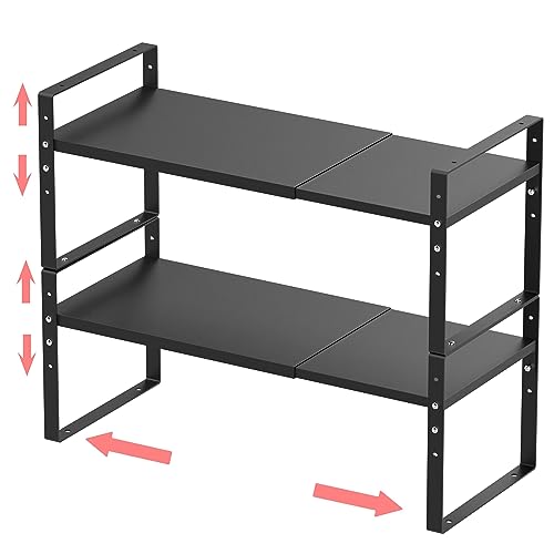 Jojocross Expandable Stackable Spice Rack Cabinet Shelf Organizer in Cabinets Shelves Kitchen Cupboard Organization Stack up Racks Pantry Countertop Storage Medium/Black 2 Packs - color: 2 Packs/Black, size: M:7.85"D x 16.6"W x 5.75"H