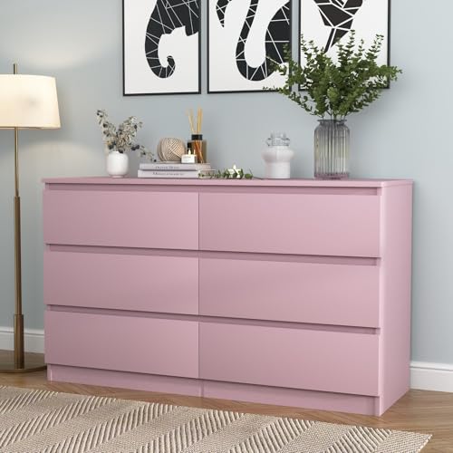 Spaco Pink Dresser for Bedroom,Modern 6 Drawer Dresser with Deep Drawer,Wide Storage Chest of Drawers,Bedroom Storage Organizer Furniture,TV Stand for Living Room - color: Pink, size: 6 Drawers