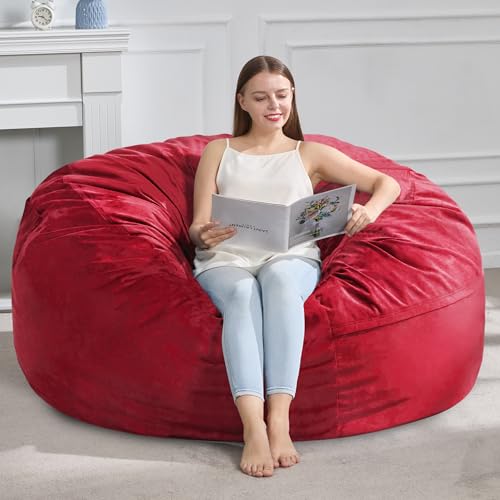 Hobestluk 4FT Bean Bag Chair Giant Bean Bag Chairs for Adults Large Bean Chairs with Removable Cover, Beanbag Chair with Filler, Adult Bean Bag Chairs for Living Room, Bedroom - color: Red, size: 4FT - 44" x 44" x 24"