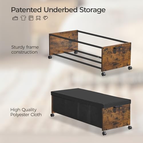 FOUCSSOMEI Under Bed Drawers on Wheels, XXXXL Size, UnderBed Storage with Wheels, Wooden Under Bed Storage, Heavy Duty, Patented Design - color: Rustic Brown, size: Quadruple Size