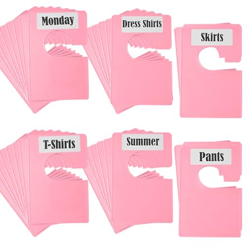 32 Pack White Clothing Rack Size Dividers Plus 75 Labels (1 Inch) and 30 Large Blank Labels, Large Rectangular Clothing Closet Dividers (Pink) - color: Pink, size: 32 PACK