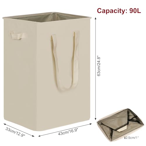 efluky Slim Laundry Basket, Narrow Laundry Hamper with Handles, Collapsible Dirty Clothes Hamper, Tall Laundry Bin for Laundry Room, Dorm and Bedroom, 90L Beige - color: Beige, size: 90L without Lid
