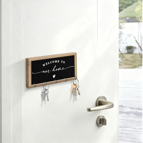 Welcome to Me Home Wooden Key Holder - Wall Mounted Key Holder Rack Organizer Hanger with 5 Hooks for Wall Express Love Art Decor for Entryway Front Door Hallway Office(5 x 8 inch) - A04 - color: Welcome To Me Home