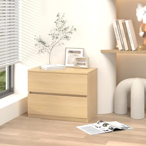 2 Drawer Dresser Chest, Small Oak Dressers for Closet, Bedroom Wood Short Nightstands, Bedside Table Storage Cabinet for Home Office, Livingroom, Hallway, Kitchen - color: Oak, size: 13.4"D x 23.6"W x 18"H (2 Drawers)