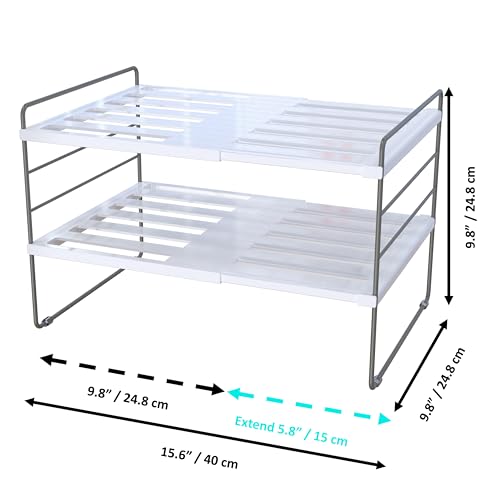 YAN & HIN 2 Pack Expandable Cabinet Organizer Shelf, 3-Tier Kitchen Cabinet Organizer for Tupperware & Food Container Storage, Adjustable Pantry Shelf Organizer for Bottles, Lids & Countertop - size: Set of 2