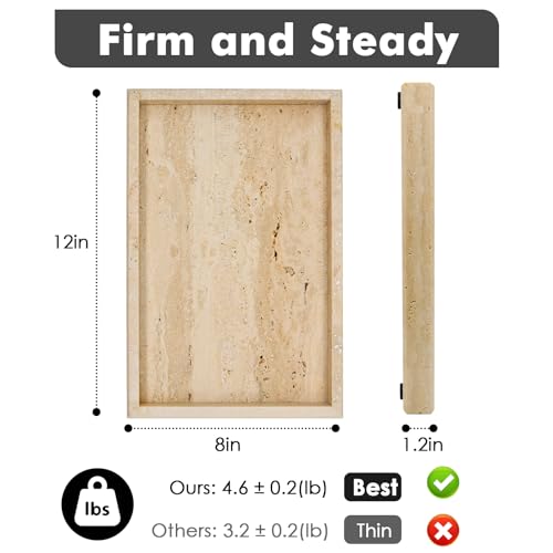 Real Natural Travertine Tray for Bathroom, Vanity, Kitchen and Desktop, Rectangle Genuine Travertine Stone Tray for Jewelry, Cosmetics, Candles, Lotion, Perfume and Home Decor - color: Travertine, size: 12" x 8" x 1.2"