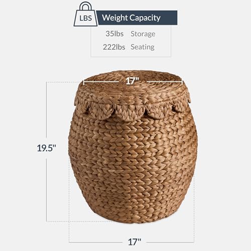 Best Choice Products Scalloped Multipurpose Hyacinth Storage Basket, Plant Décor, Handwoven Organizer Tote for Bedroom, Living Room, Nursey, w/Lid - Chestnut - color: Scallop, Chestnut
