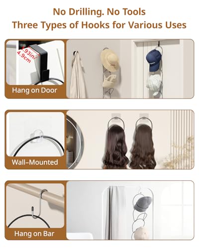 LINFIDITE 10 Pack Hat Rack Hanger Holder Organizer Closet Hanging Baseball Cap Display Storage Rack for Scarves Handbags Towels Clothes Ties Over Door Wall Mounted w Hanging Hook Black - color: 10pcs Black, size: Round Ring