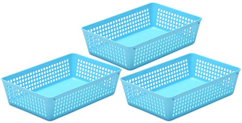 YBM Home 3-Pack Plastic Storage Baskets Bins for Home Junk Drawer, Shelves, and Office Organization, Functional Trays/Containers Great for Kitchen Pantry, Cabinets, Bedrooms, and Bathrooms, Blue - color: Blue, size: 3