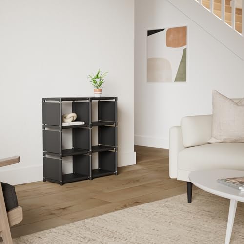 Mavivegue Book Shelf, 6 Cube Storage Organizer, DIY Bookcase, Metal Cube Bookshelf,Tall Book case for Bedroom, Living Room,Office,Closet Storage Organizer, Black Cubicle Storage Rack - color: Black, size: 6-Grid