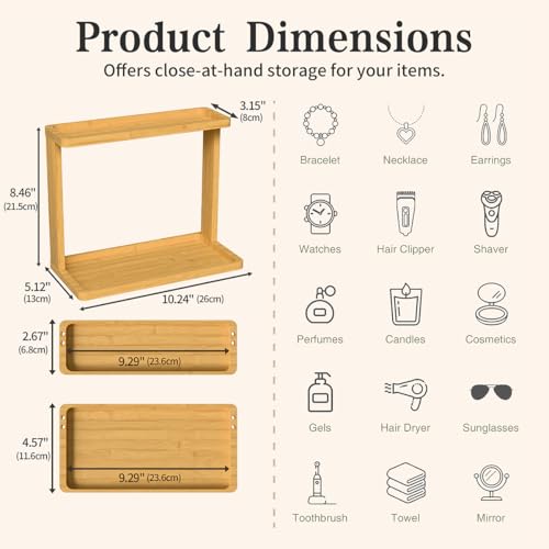 PEKER Bamboo Bathroom Organizer Countertop – Small Vanity Storage Shelf for Makeup, Perfume, Skincare – Natural Cosmetics Display Rack for Dresser, Sink, Kitchen – Natural - color: Natural Bamboo
