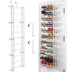 HUXOR 11 Tier Over The Door Shoe Organizer, Heavy-Duty Metal Shoe Rack for Door, Fit 22 Pairs Hanging Shoe Organizer for Sneakers, High Heel (White)
