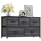 YITAHOME Dresser with 5 Drawers - Fabric Storage Tower, Organizer Unit for Bedroom, Living Room, Closets - Sturdy Steel Frame, Wooden Top - color: Cool Black Wood Grain, style: 5-Drawer