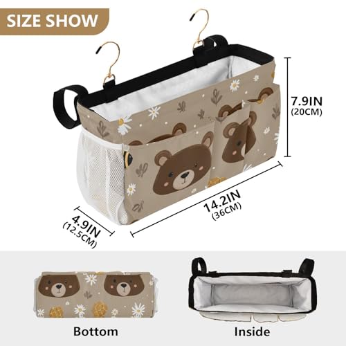 Bedside Caddy Metal Frame Hanging Organizer Bunk Bed Dorm Accessories Hook And Loop Storage Bag Large Pockets Brown Bear Bees Honey - color: Brown Bear Bees Honey