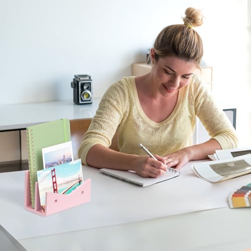 Mail Organizer Envelope Holder - 2 Compartments Pink Acrylic Mail Holder Countertop Vertical Desk Organizer Small File Bill Document Notebook Letter Sorter for Home School Office Supplies - color: Pink, size: 2 Compartments